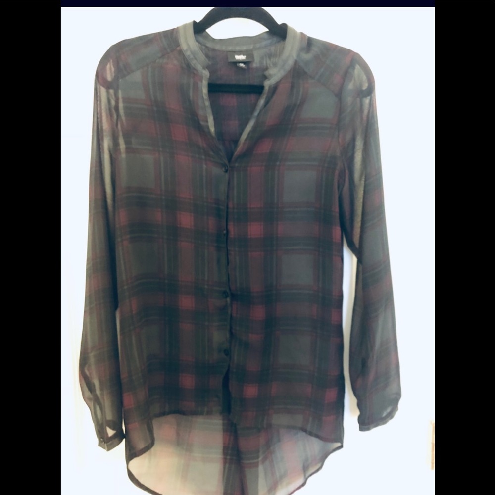 Stylish Plaid Hi-Low Shirt with Leather trim